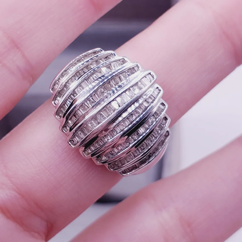 10k Solid White Gold Genuine Channel Set Baguette Diamond Statement Ring